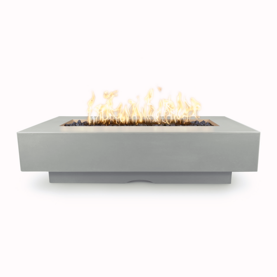The Outdoor Plus 84" Del Mar GFRC Concrete Rectangle Fire Pit Table (Metallic Silver)