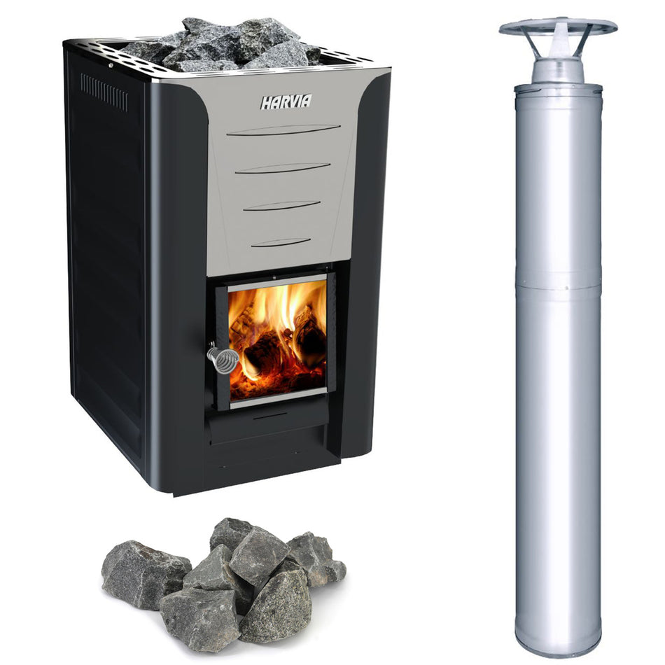 Harvia Pro 20 Wood Burning Sauna Heater and Chimney Kit