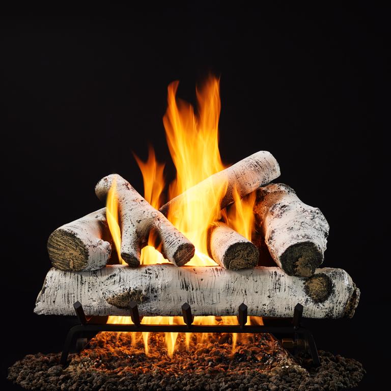 Decorative vented cement log set, Woodland Birch species