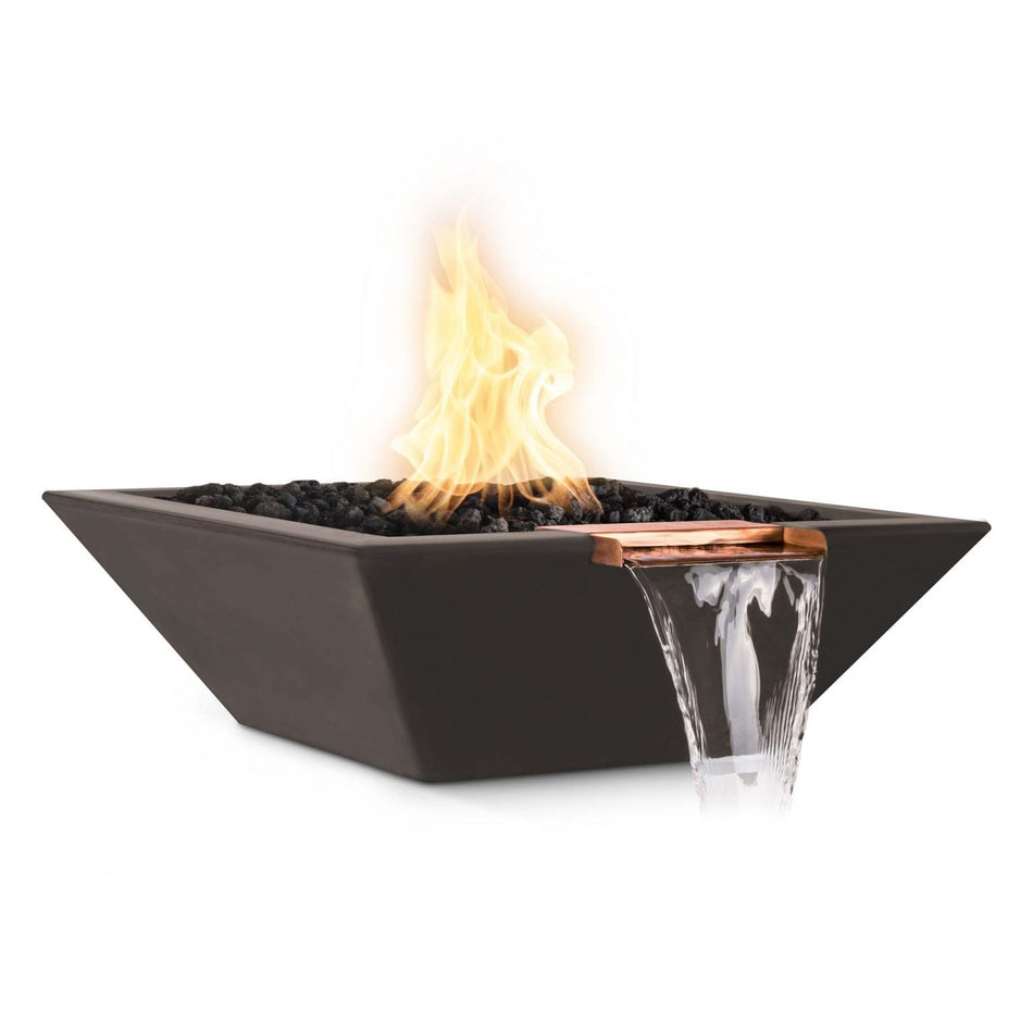 The Outdoor Plus 36" Maya GFRC Concrete Square Fire and Water Bowl (Chocolate)