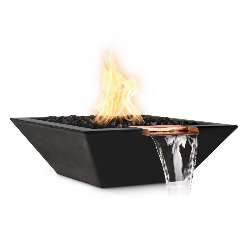 The Outdoor Plus 24" Maya GFRC Concrete Square Fire and Water Bowl (Black)
