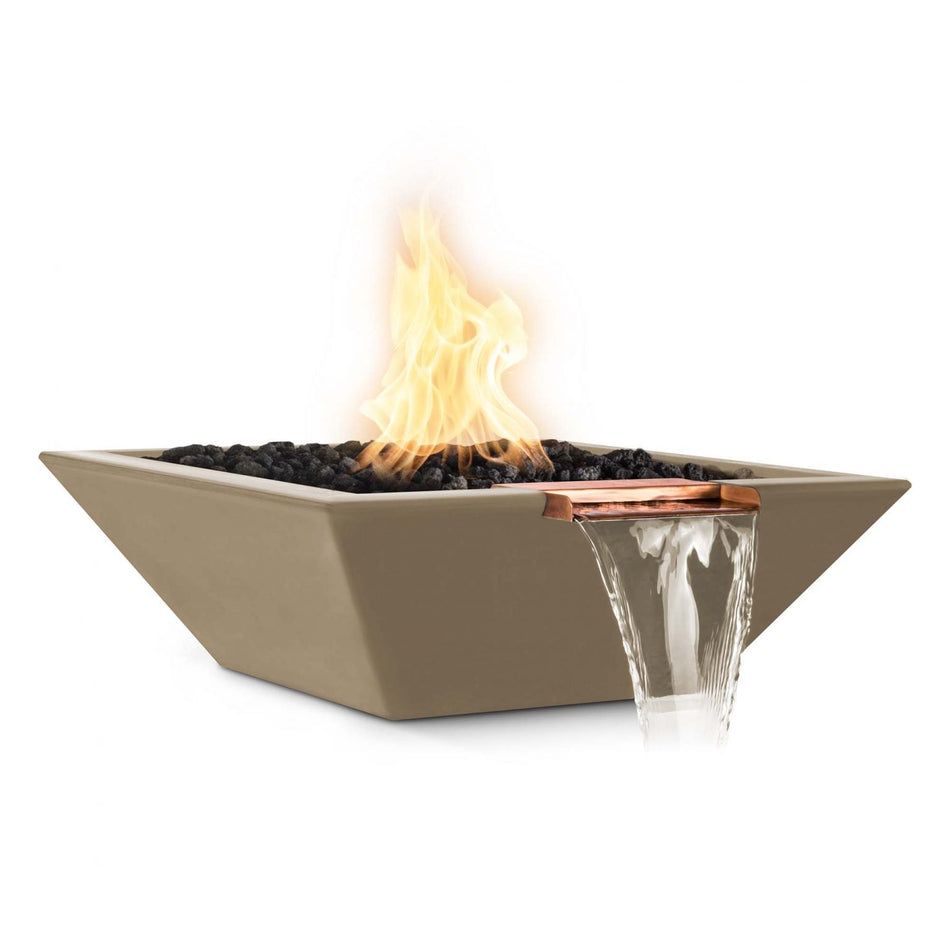 The Outdoor Plus 24" Maya GFRC Concrete Square Fire and Water Bowl (Brown)