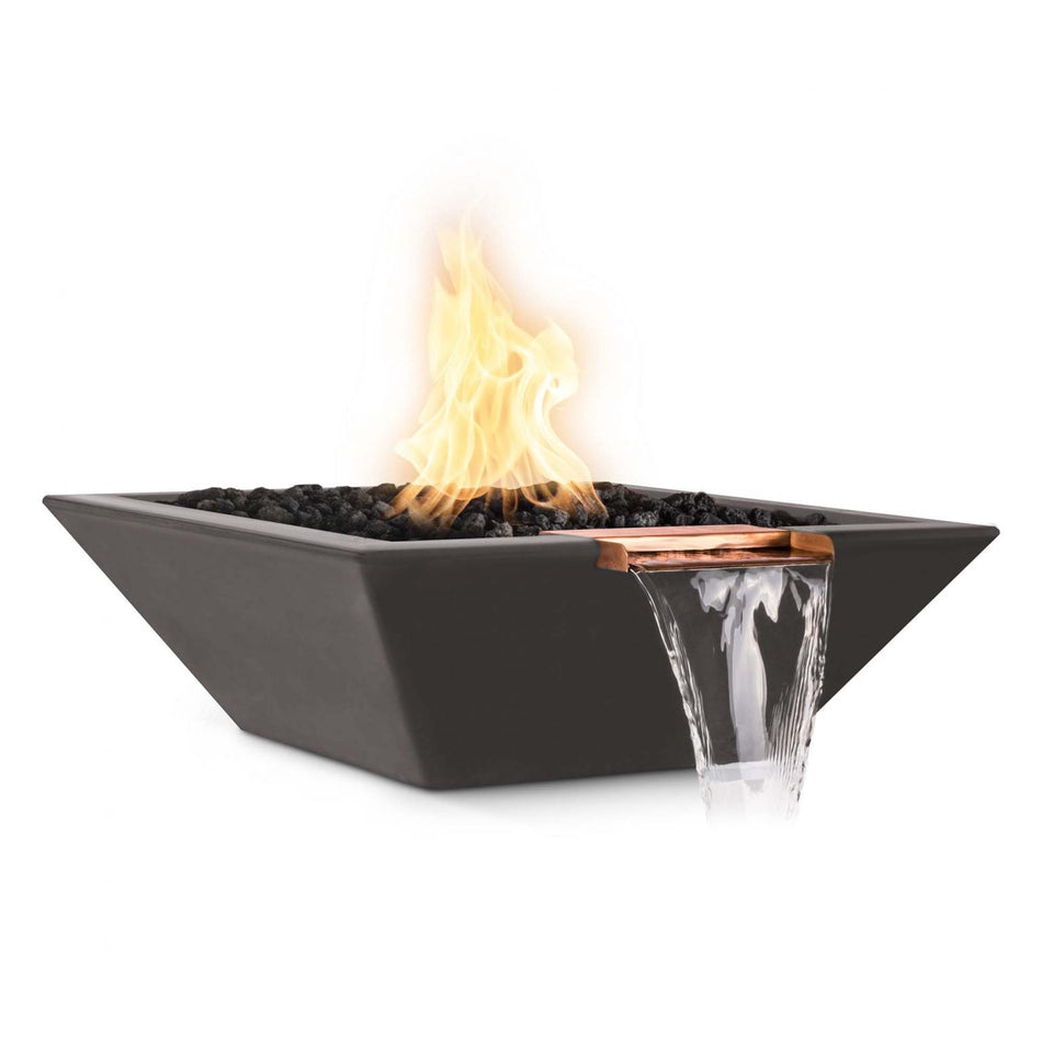 The Outdoor Plus 30" Maya GFRC Concrete Square Fire and Water Bowl (Chestnut)