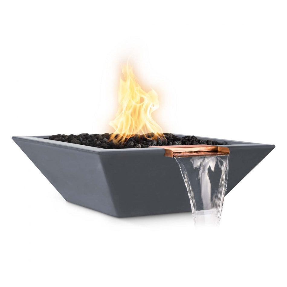 The Outdoor Plus 24" Maya GFRC Concrete Square Fire and Water Bowl (Gray)
