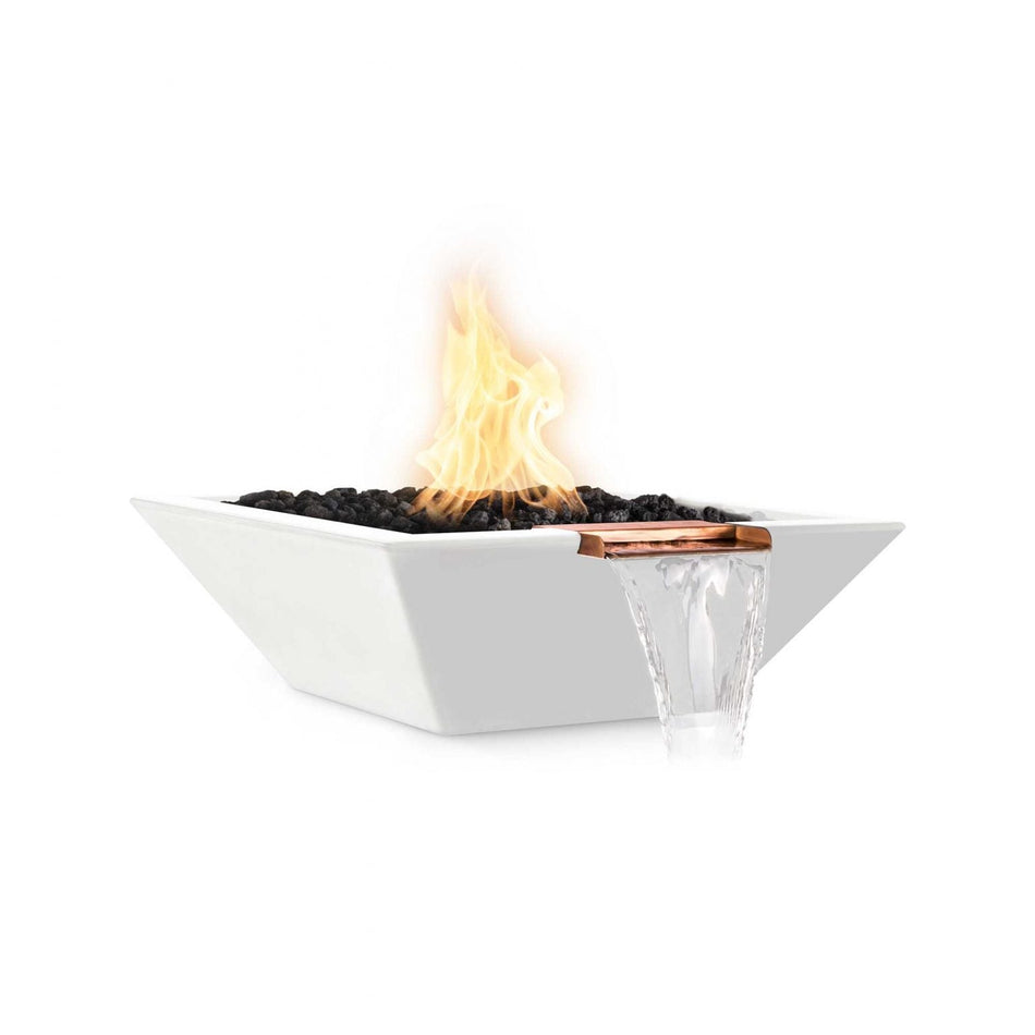 The Outdoor Plus 24" Maya GFRC Concrete Square Fire and Water Bowl (Limestone)