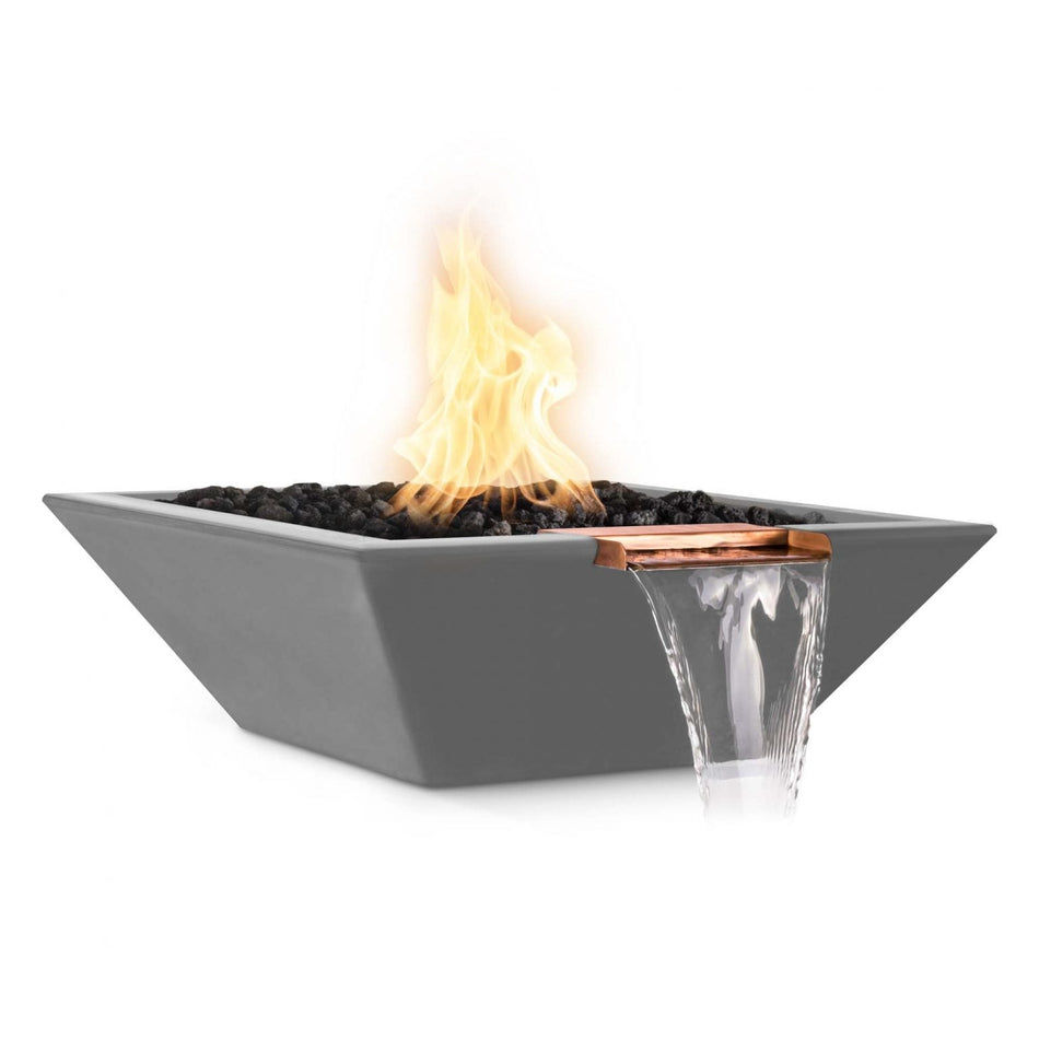 The Outdoor Plus 24" Maya GFRC Concrete Square Fire and Water Bowl (Natural Gray)