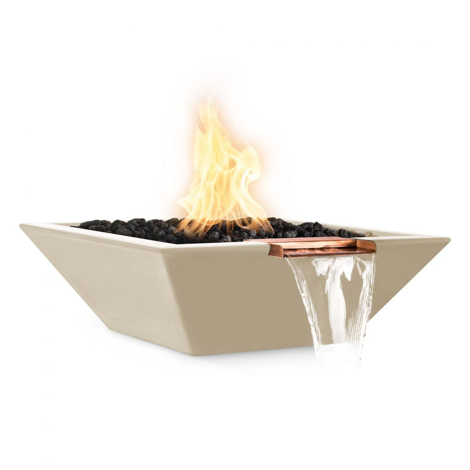 The Outdoor Plus 30" Maya GFRC Concrete Square Fire and Water Bowl (Vanilla)