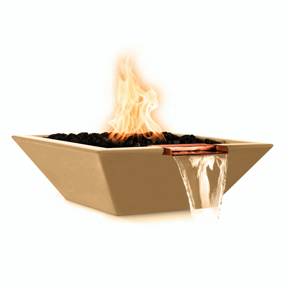 The Outdoor Plus 24" Maya GFRC Concrete Square Fire and Water Bowl (Metallic Bronze)