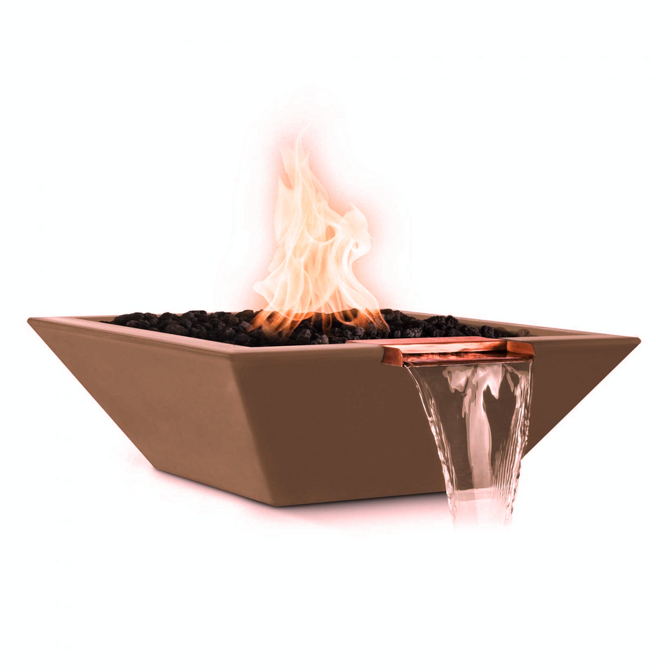The Outdoor Plus 36" Maya GFRC Concrete Square Fire and Water Bowl (Metallic Copper)