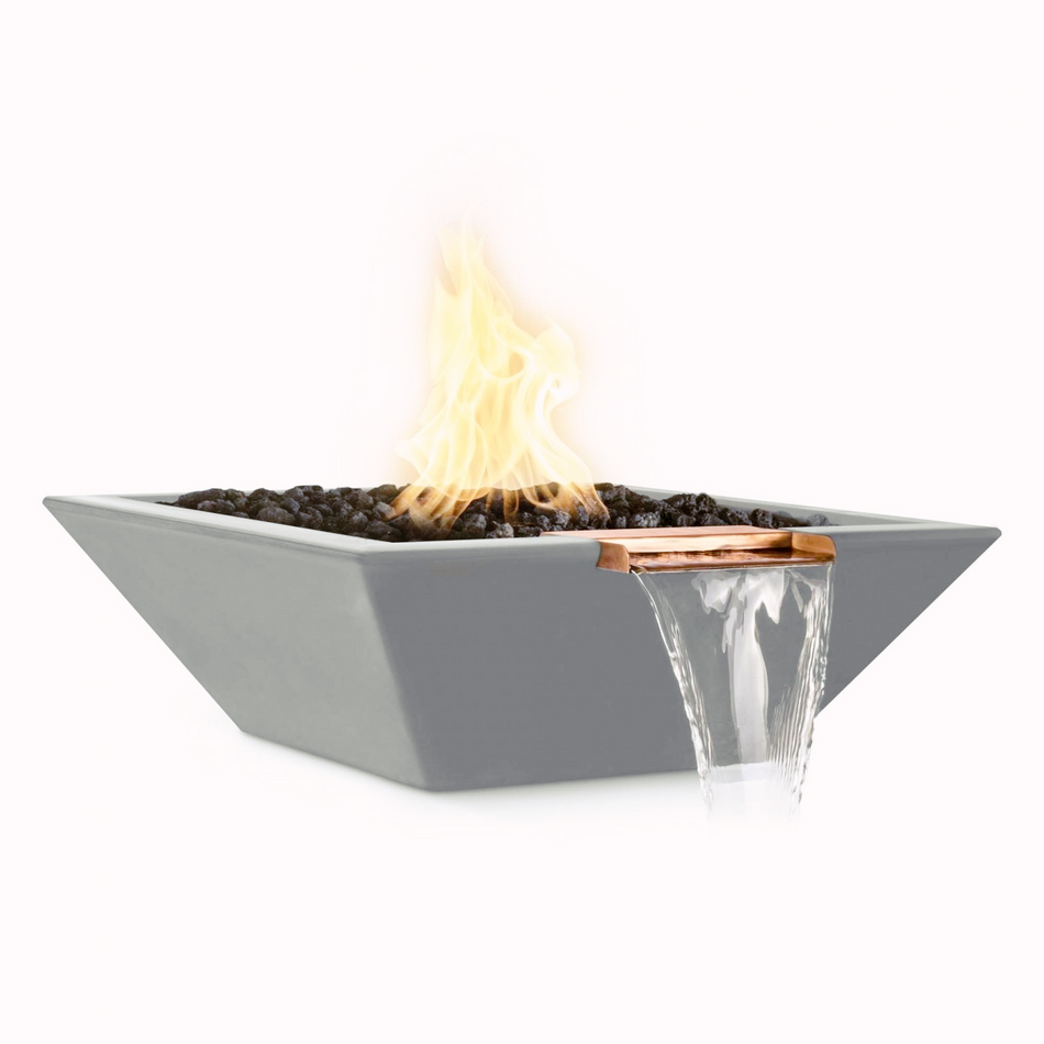 The Outdoor Plus 36" Maya GFRC Concrete Square Fire and Water Bowl (Metallic Silver)