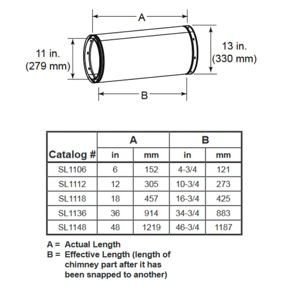 Majestic SL1100 chimney pipe section twist-lock joint