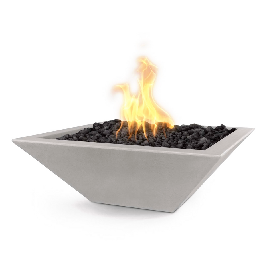 The Outdoor Plus 24" Maya GFRC Concrete Square Fire Bowl (Metallic Silver)