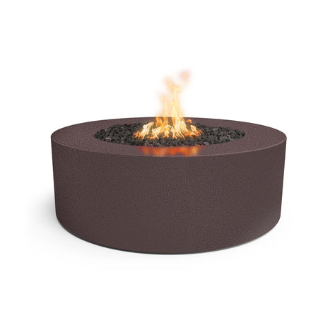 Round fire pit with flames on a white background